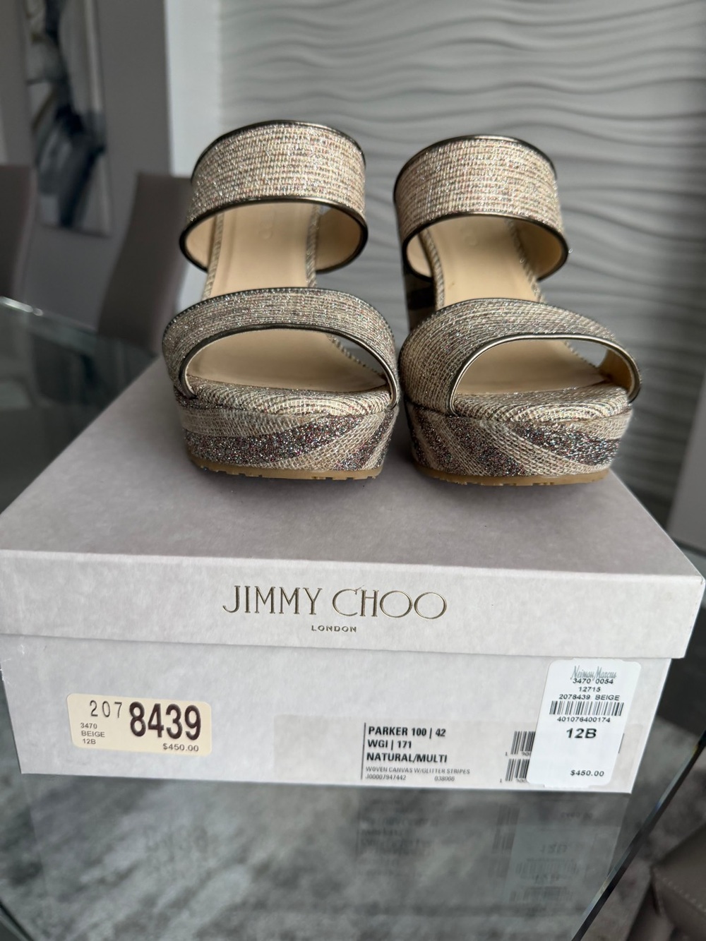 Jimmy Choo Metallic Gold Multi-Textured Wedge Sandals - Picture 2 of 4